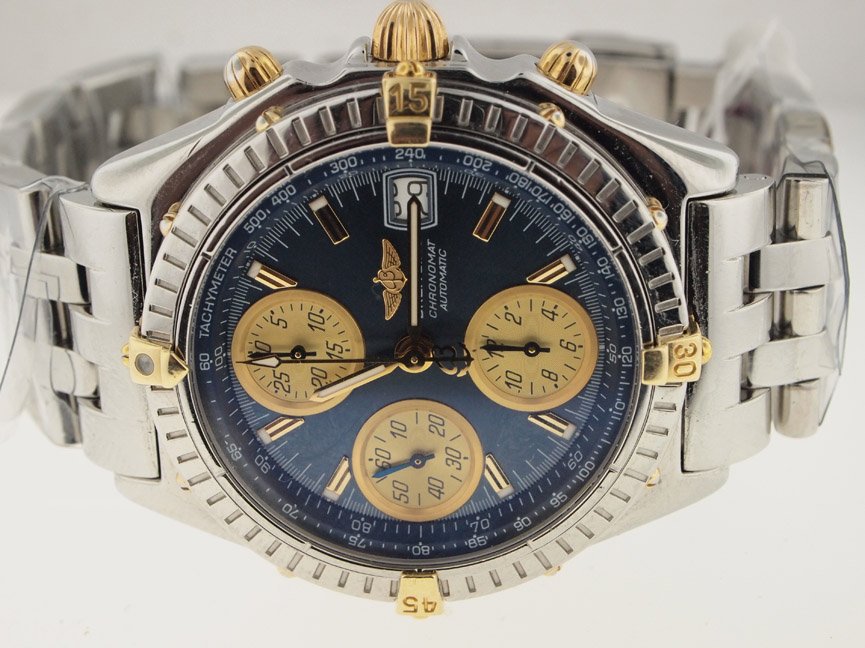 Breitling Mens 18k & SS Chronomat Automatic.: Breitling Mens 18k & SS Chronomat Automatic. Breitling, Mens, 18k Gold, Stainless Steel, Chronomat, Automatic, Crosswind Bracelet, Deployment Buckle, Swiss Made.