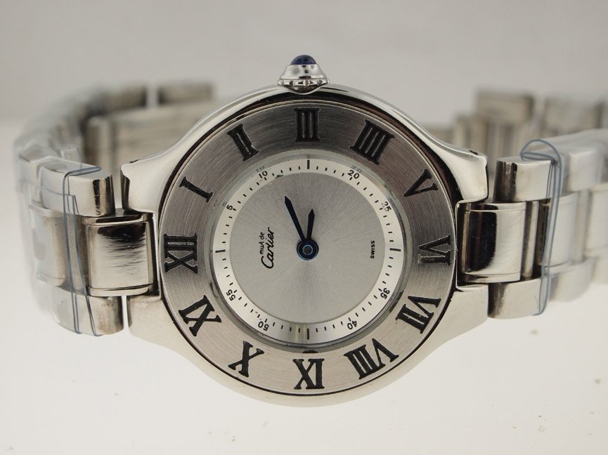 Cartier Ladies SS 21 Roman Numeral Watch. Replacement M: Cartier Ladies SS 21 Roman Numeral Watch. Replacement Movement. Cartier, Ladies, Stainless Steel, 21, Roman Numeral, Replacement Quartz Movement, Deployment Buckle, Swiss Made.