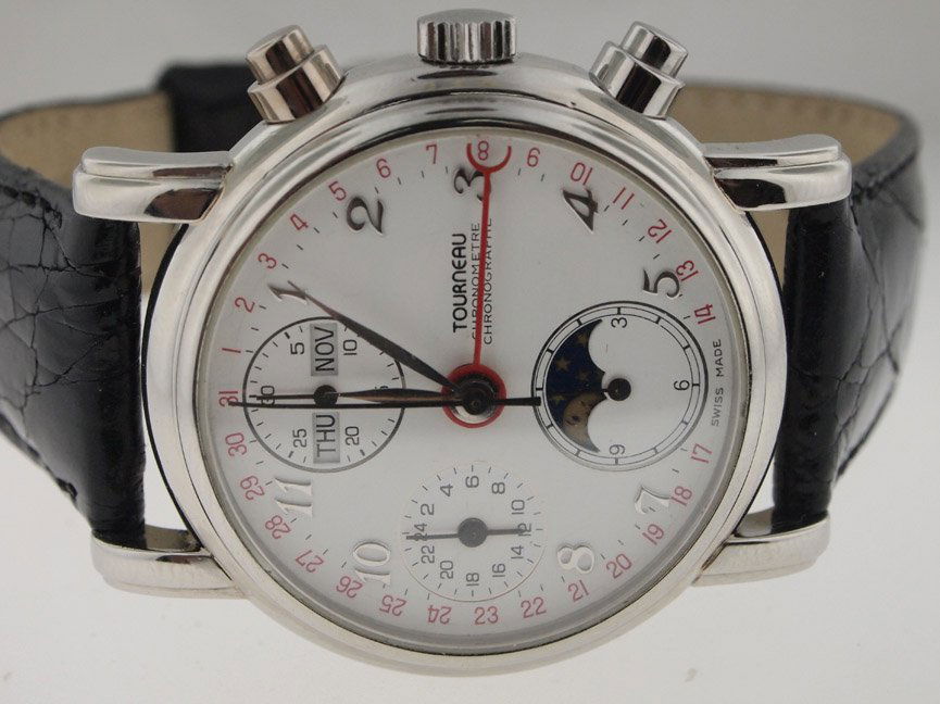 Tourneau Mens Platinum Calendar Moon Phase Chronograph.