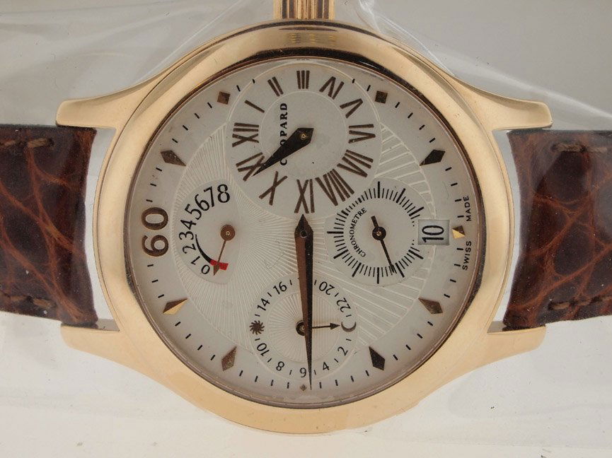 Chopard Mens 18k 8-Day Power Reserve $48k List.: Chopard Mens 18k 8-Day Power Reserve $48k List. Chopard, Mens, 18k Gold, 8 Day Power Reserve, Manual Wind, Skeleton Back, Leather Strap, Mint Condition, $48000 Retail Price, Deployment Buckle, Swiss M