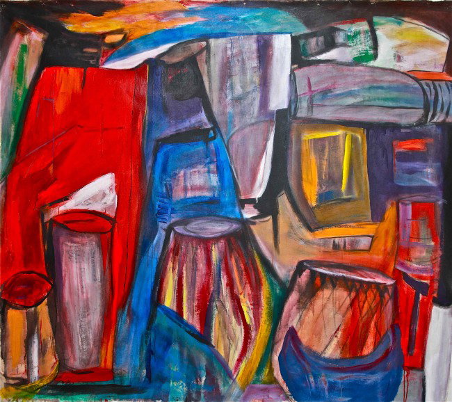Noelio Munoz (Cuban): Noelio Munoz (Cuban) acrilic on canvas, Serie de Tambores, Signed by the artist bottom left corner 2009 72x 82 unframed
