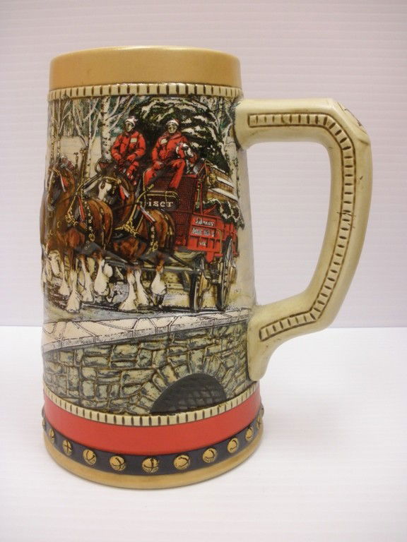 Budweiser Ceramic Beer Stein - Mint: Budweiser Ceramic Beer Steins - Mint Budweiser ceramic beer mug 1988 Collector's Series special edition holiday stein