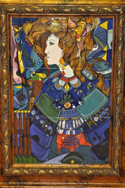 JOSE MIJARES Cuba / Florida o/c large mosaic: JOSE MIJARES Cuba / Florida o/c large framed ceramic mosaic, dated 1991, 24.75" x 16.50", signed, comes with certificate of authenticity with artist signature and fingerprint.