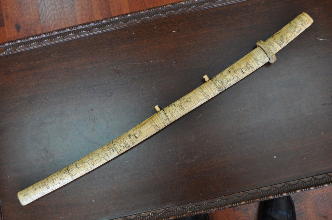 Japanese carved ivory katana sword. Length: 29": Japanese carved ivory katana sword. Length: 29"