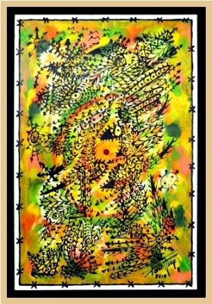 Dario Viejo "Cuban" ACRYLIC ON CANVAS: FRAMED DARIO VIEJO CUBAN 36" X 24" ACRYLIC ON CANVAS " METAMORFOSIS MAN XXVI " WITH CERTIFICATE OF AUTHENTICITY
