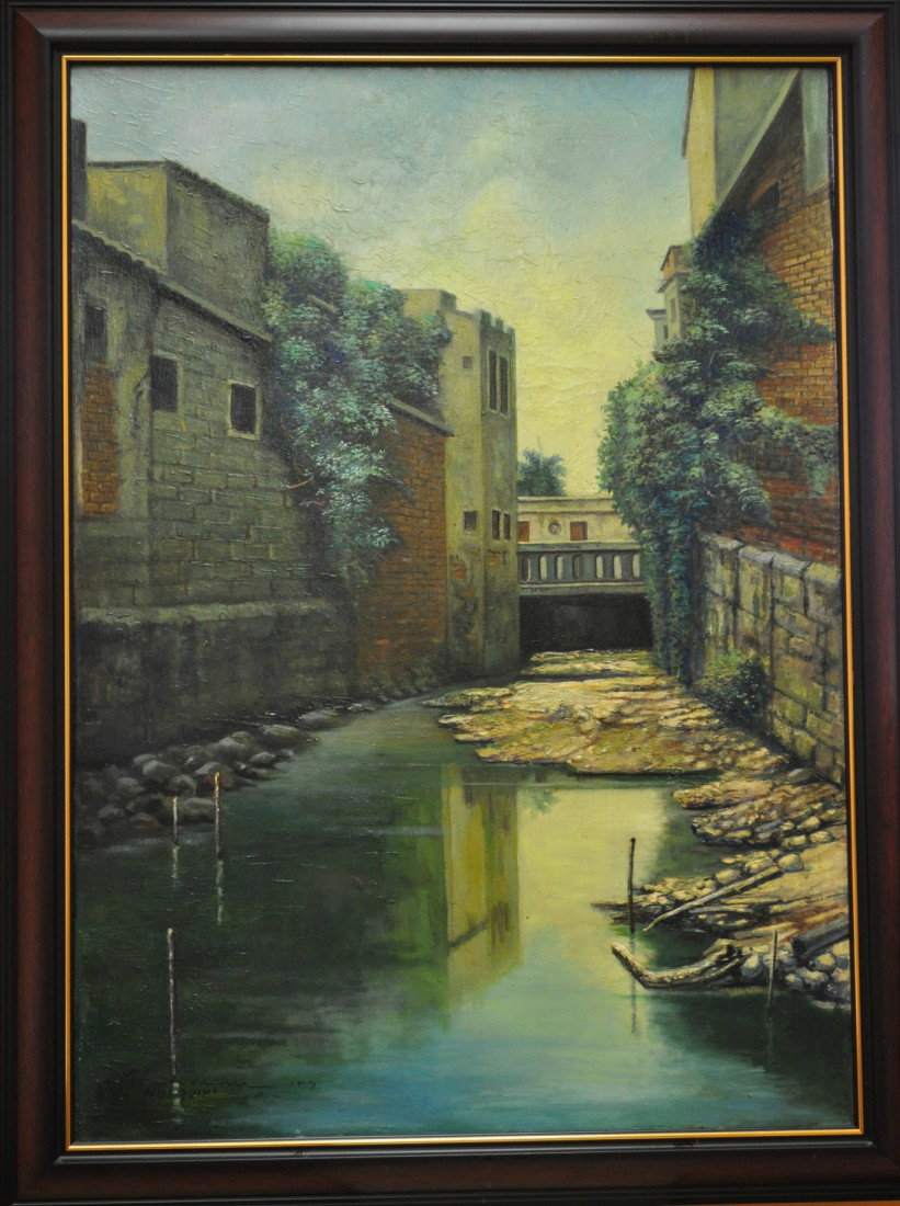 MAKAM CUBAN OIL ON CANVAS "PAISAJE CUBANO HOLGUIN": GUILLERMO PENA (AKA) MAKAM CUBAN FRAMED OIL ON CANVAS 26" X 33" "PAISAJE CUBANO HOLGUIN"
