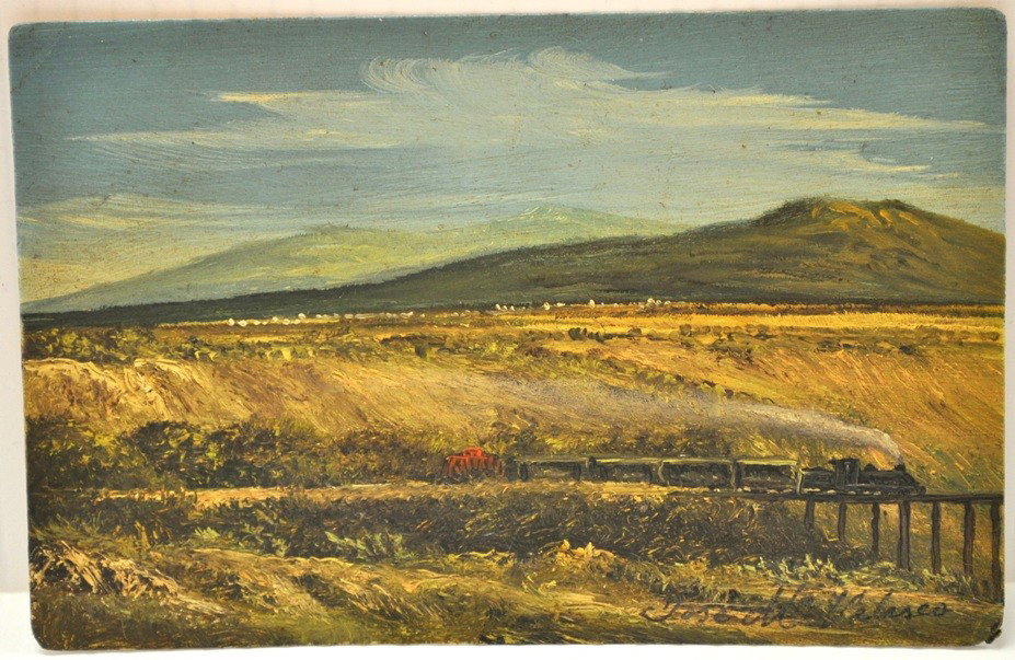 JOSE MARIA VELASCO MEXICAN OIL ON POSTCARD: VELASCO, Jose Maria, (Mexican, 1840-1912): Oil/Postcard, signed, 3.6" X 5.5"
