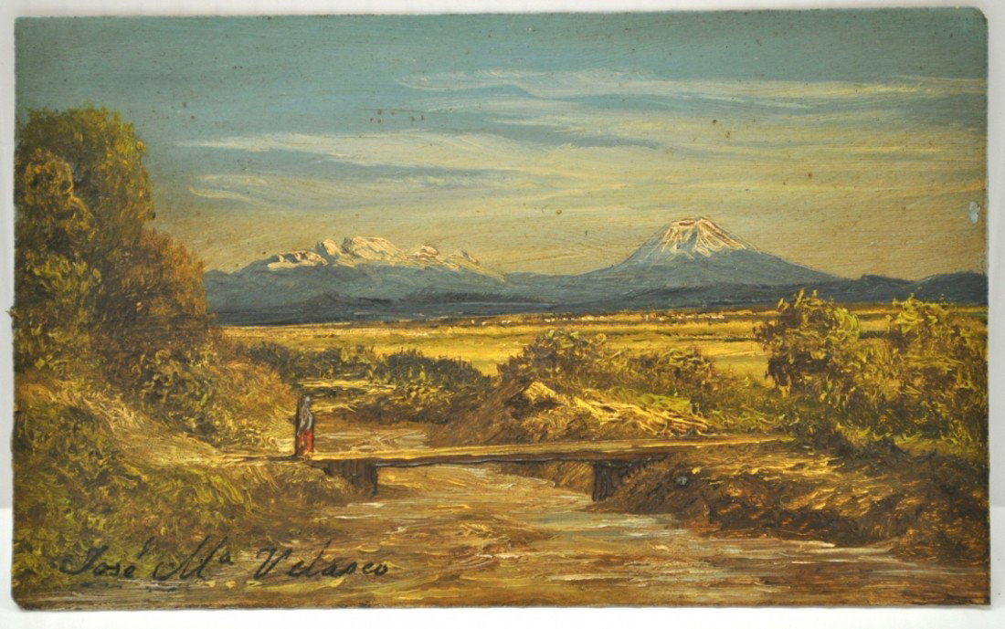 JOSE MARIA VELASCO MEXICAN OIL ON POSTCARD