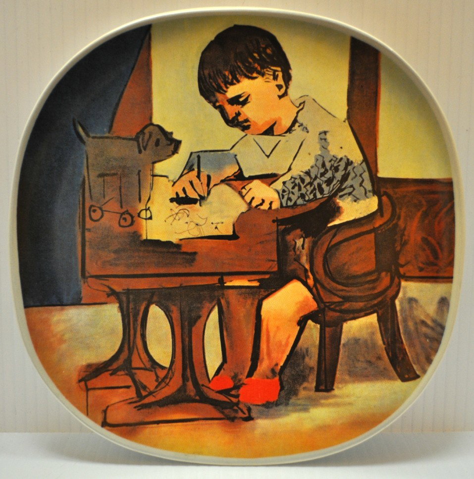 Vintage 1973 Pablo Picasso Limited Edition Collect: Vintage 1973 Pablo Picasso "paul sketching 1923" LIMITED EDITION Collector Plate 8.75 IN X 8.75 IN