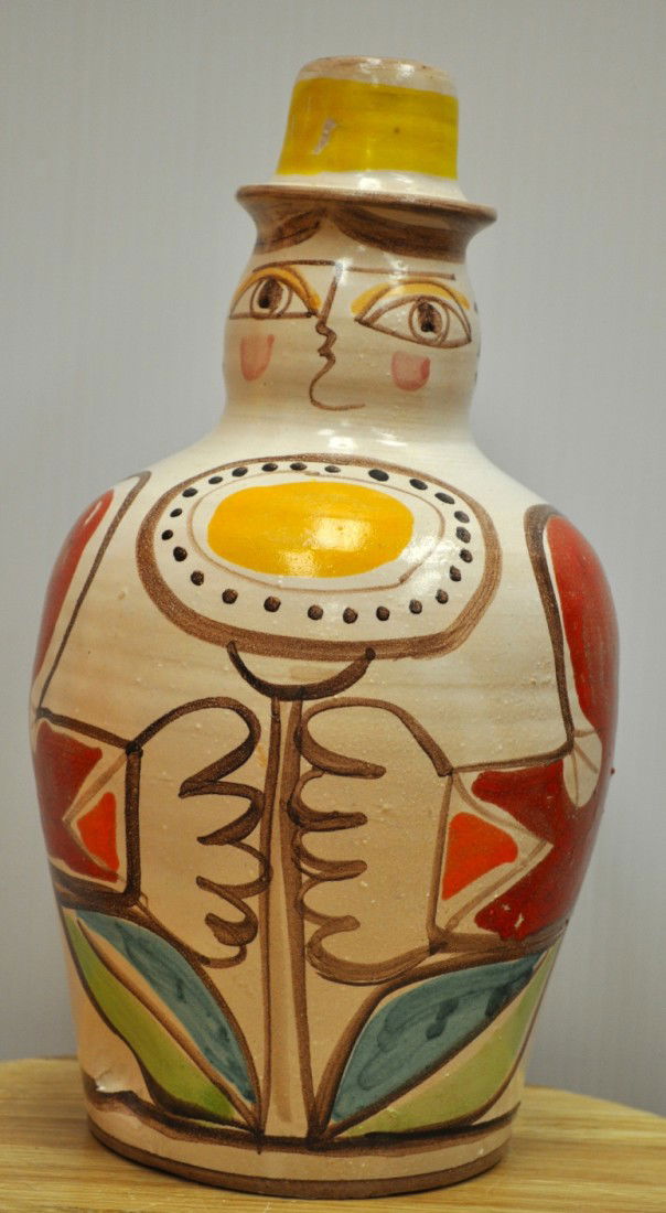 Giovanni Desimone Decorated earthenware vase Italy: picasso Giovanni Desimone Decorated earthenware vase Italy figure of a man ht. 12