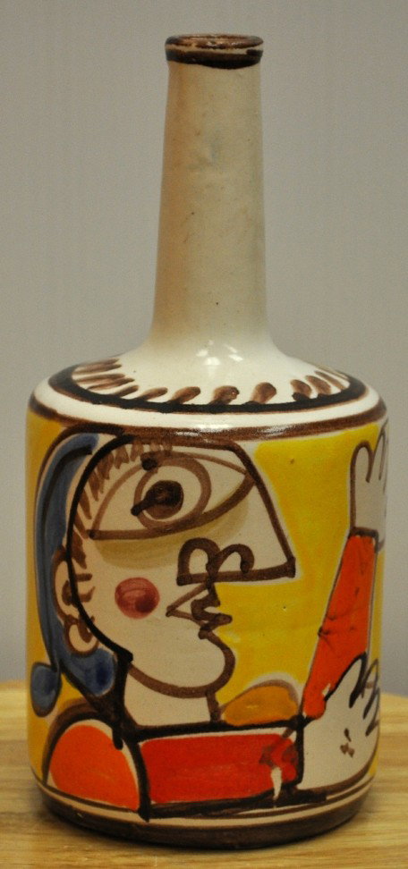 DESIMONE ITALY Handpainted Ceramic vase bottle: picasso DESIMONE ITALY Handpainted Ceramic vase bottle with Graphic Design. Signed DeSimone Italy. Joseph Magnin paper label. Ht 10 in