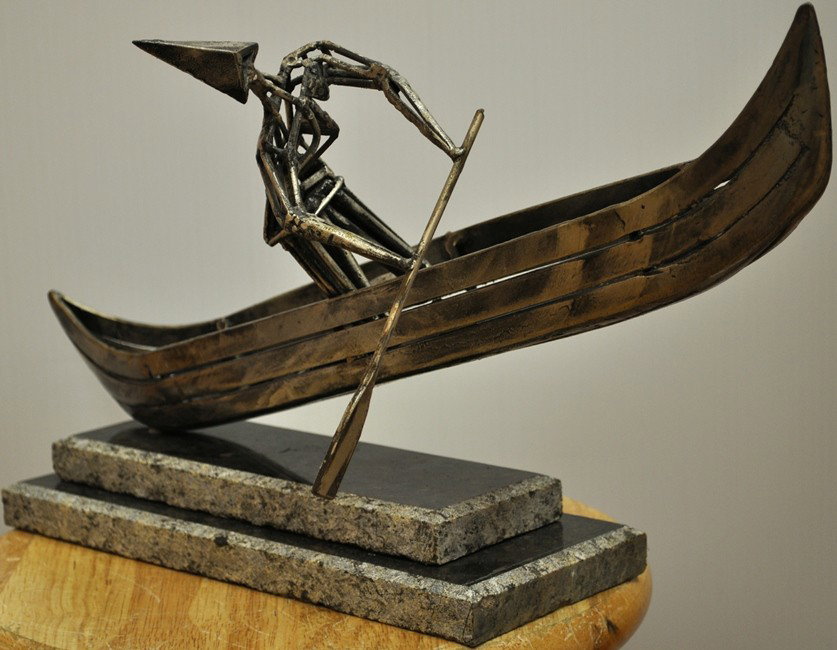 RAFAEL CONSUEGRA CUBAN SCULPTURE: RAFAEL CONSUEGRA CUBAN SCULPTURE ORIGINAL STAINLESS STEEL SCULPTURE ON MARBLE BASE "CANOA' OR CANOE 11" X 8' X 19"