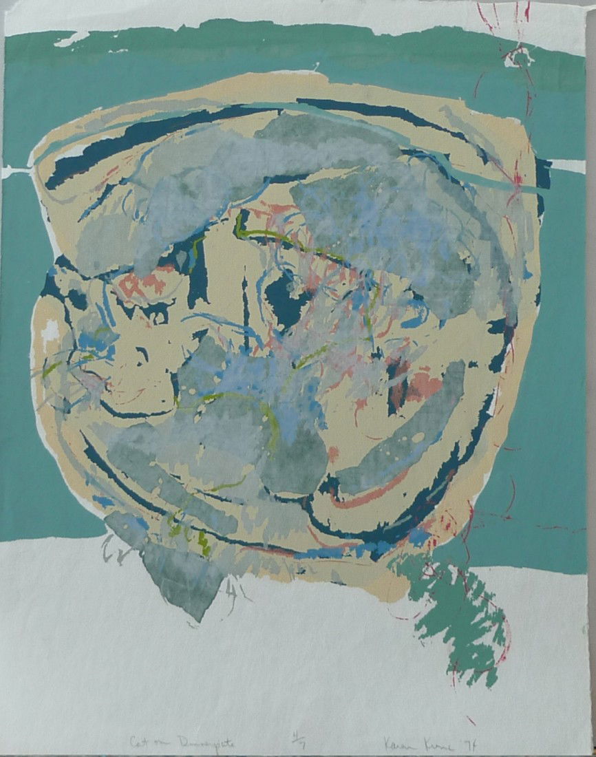 Karen Kunc "Cat on a Dinner Plate": Karen Kunc "Cat on a Dinner Plate" Silkscreen 4 of 7 1974