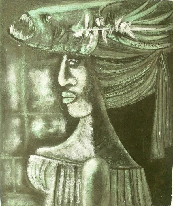 Hector Rojas Herazo: Hector Rojas Herazo. (Columbia) Vendedora de pez. Mixed Media on Canvas 28 x 33 2000 Private Collector Miami FL