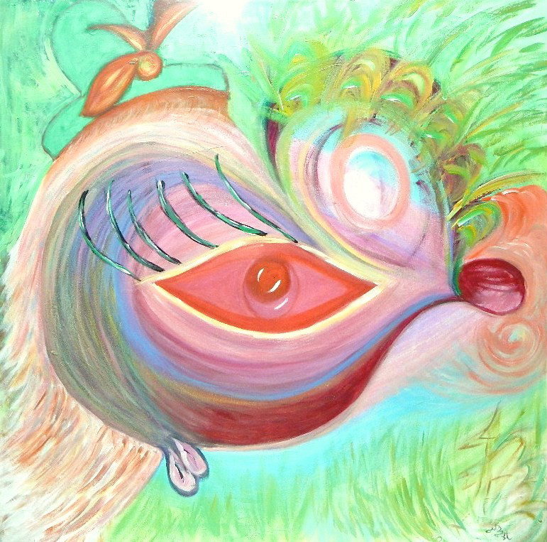Maria Alejandra Romero (Venezuelan): Title: "Beso de los enamorados" 50 x 50 in Acrilic on Canvas 2011