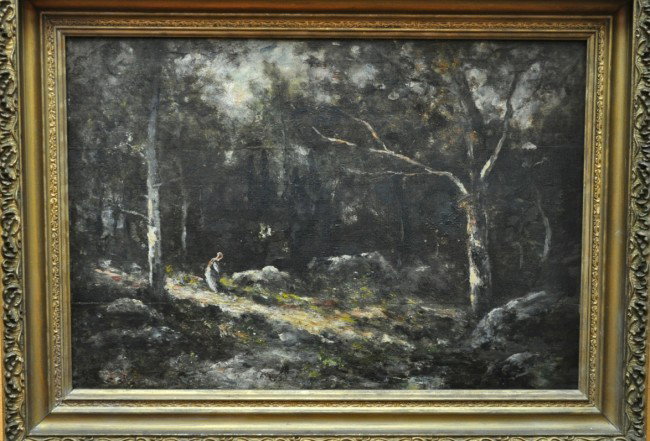 THEODORE ROUSSEAU FRENCH 1812-1867: THEODORE ROUSSEAU FRENCH 1812-1867 OIL ON WOOD 34 X 25.5 IN