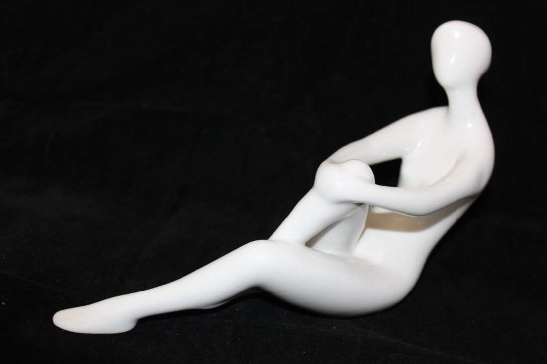 Royal Dux Nude Woman sitting down.: Mint condition Royal Dux Art Deco #753 . Nude Woman sitting down, 9.5" long. Made out of glazed porcelain