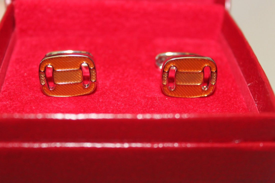 New Salvatore Ferragamo Orange Square Lines Cuff L: New with tags Salvatore Ferragamo Cuff Links, Orange Square Line in color.