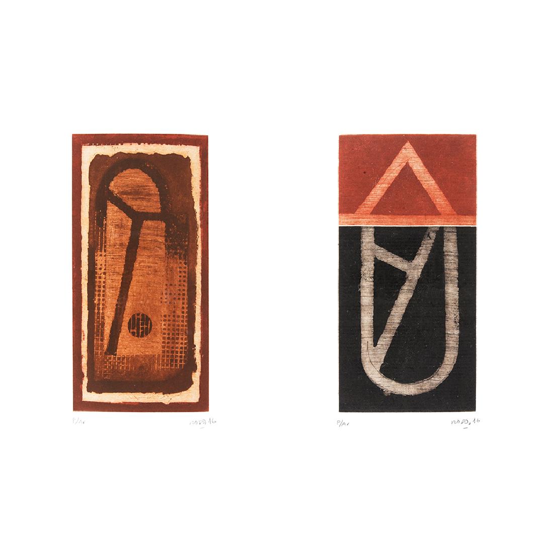 ViCENTE ROJO, from series Juego de letras, Signed and: ViCENTE ROJO, from series Juego de letras, Signed and dateds 16, Sugar lift etching P/Ar, 33.2 x 22 cm / 13 x 8.6 inches each, Pieces: 2