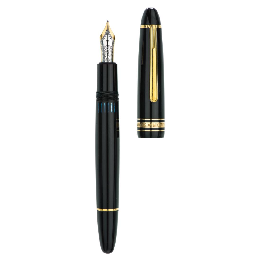 A MONTBLANC MEISTERSTUCK fountain pen. Resin, gold: A MONTBLANC MEISTERSTUCK fountain pen. Resin, gold plate and 14K yellow gold nib.