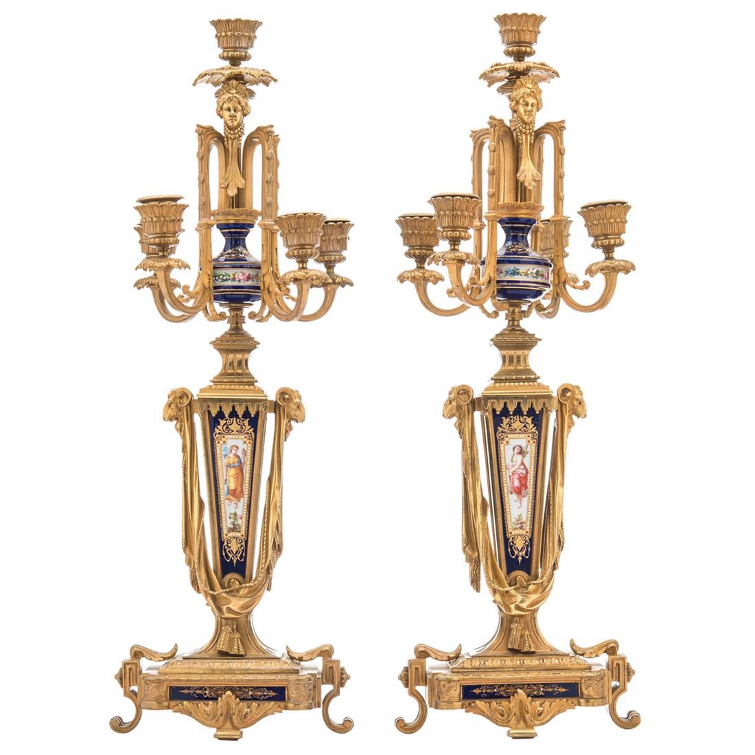 A PAIR OF GILT BRONZE AND HAND PAINTED PORCELAIN (1 of 1)