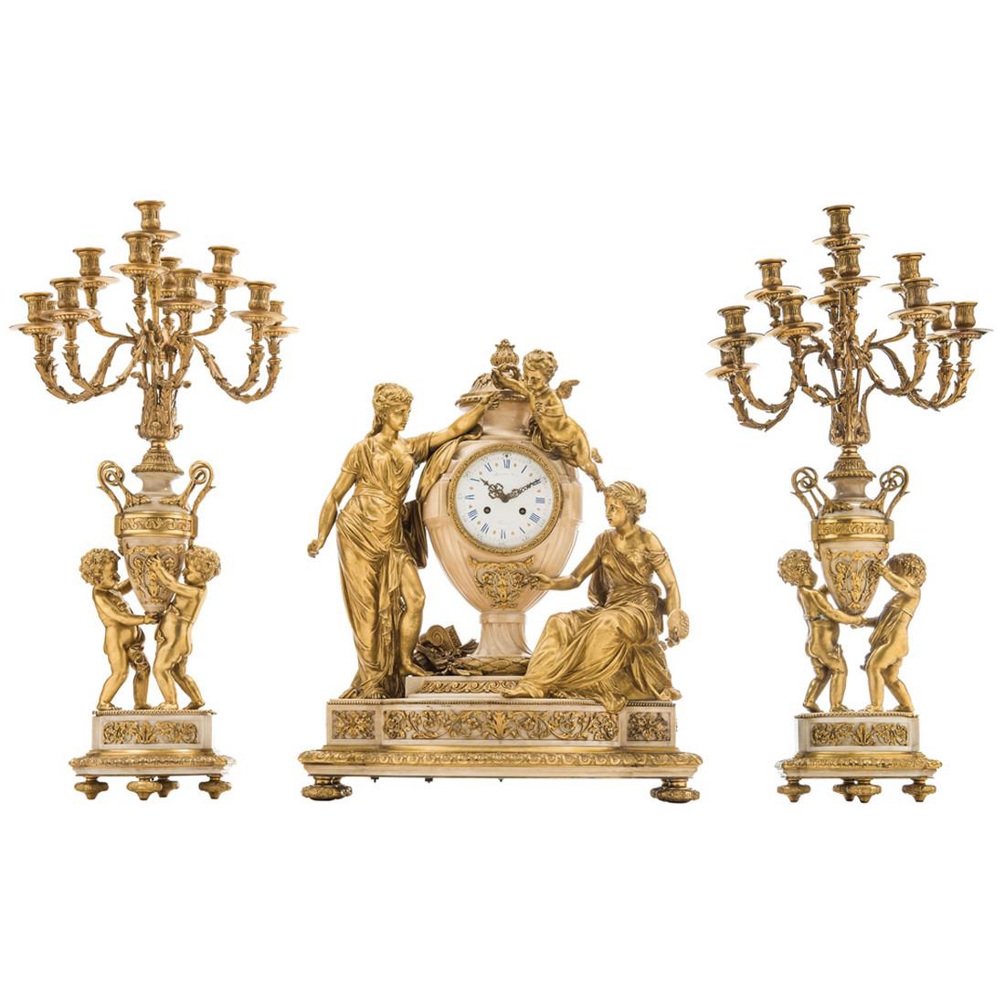 AN ORMOLU AND MARBLE RAINGO FRÃˆRES GARNITURE. FRANCE, (1 of 1)