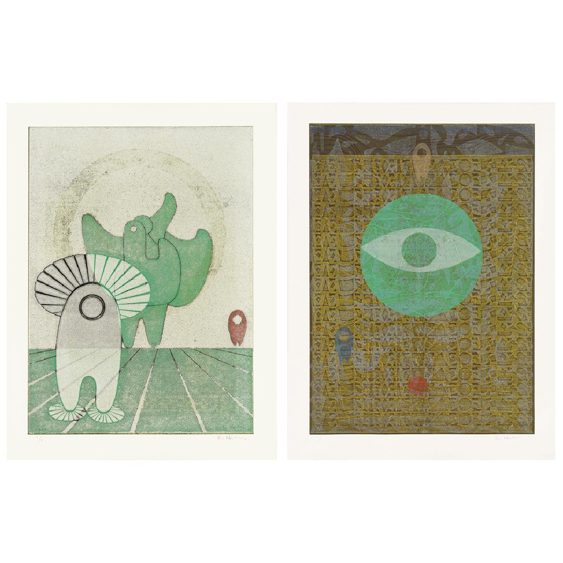 ERVIN NEUHAUS, Untitled, Signed in pencil and on plate,: ERVIN NEUHAUS, Untitled, Signed in pencil and on plate, Lithographs 1 / 1, 54.5 x 39.2 cm / 21.4 x 15.4 inches each, Pieces: 2