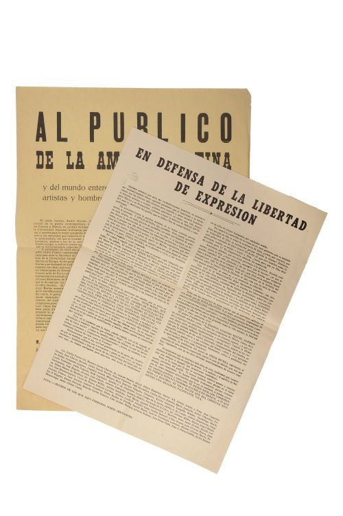 Declaración a favor de Andre Breton / Defensa de la: DI - Declaración / Defensa. a) Declaración. "Al público de la América Latina y del mundo entero, principalmente a los escritores, artistas y hombres de ciencia, hacemos la siguiente declaración: