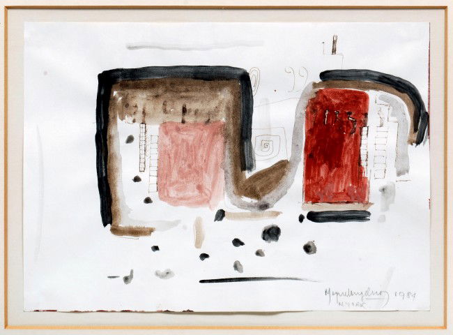 MIGUEL ÁNGEL RÍOS. a) Machu Pichu. 1984 N.York. b): MIGUEL ÁNGEL RÍOSa) Machu PichuFirmado y fechado 1984 N.York.Mixta sobre papel.21.5 x 30 cmb) Composición SígnicaFirmado y fechado MAR 84.Mixta sobre papel.21.5 x 30 cmPIEZAS: 2.Ambas con et