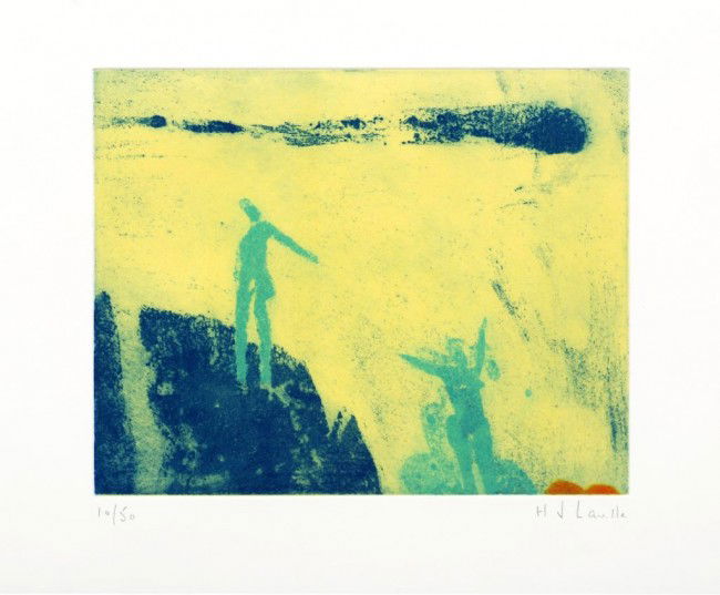 JOY LAVILLE, Sin título (personajes verdes), Firma: JOY LAVILLESin título (personajes verdes)Firmado.Grabado 10 / 50.19.5 x 24 cm