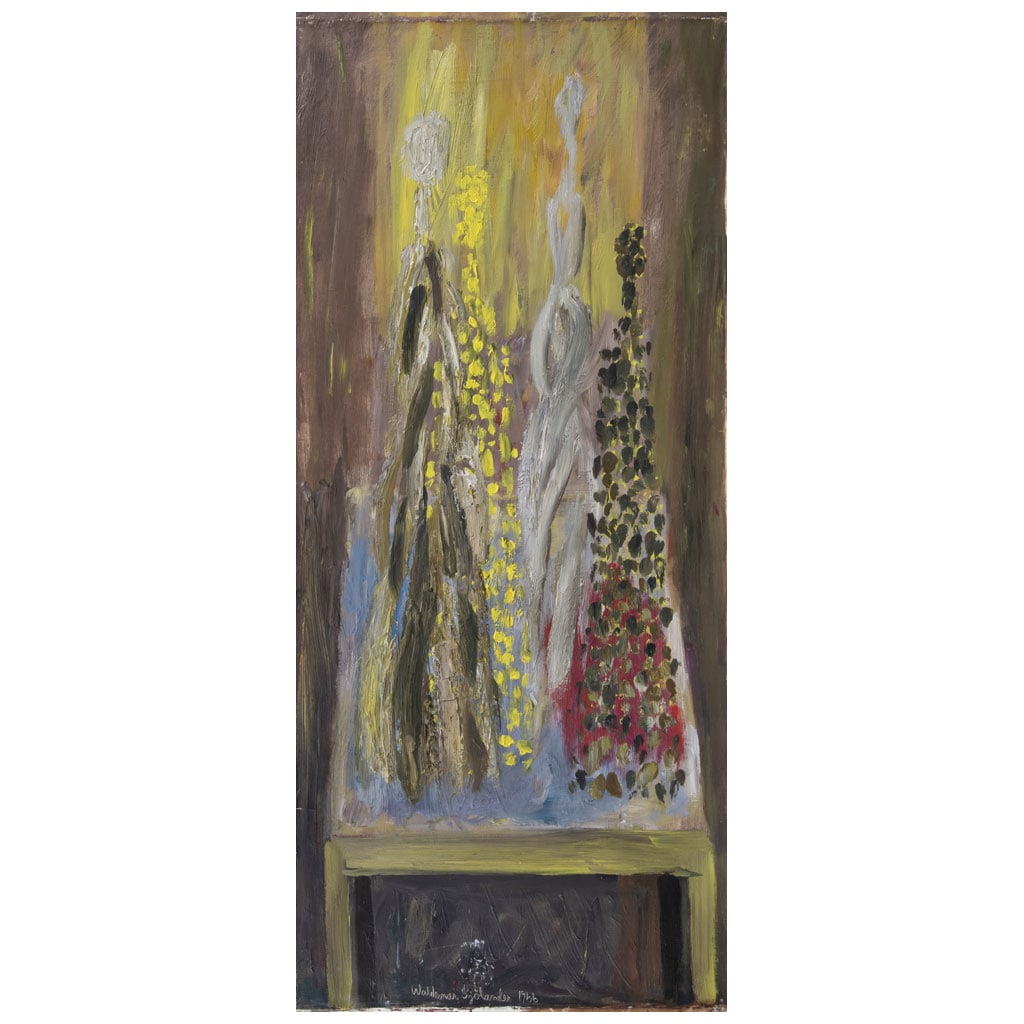 WALDEMAR SJÖLANDER(Gotemburgo, Suecia, 1908 - Ciudad de México, 1988) Sin título Firmado y: WALDEMAR SJÖLANDER(Gotemburgo, Suecia, 1908 - Ciudad de México, 1988)Sin títuloFirmado y fechado 1966Óleo sobre tela sobre maderaPresenta desprendimiento de capa pictórica.80 x 35 cm