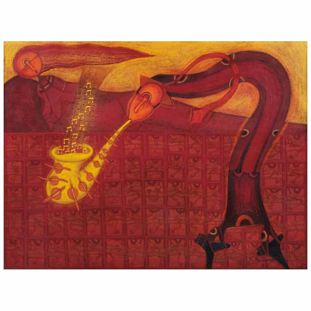 ROLANDO ROJAS(Tehuantepec, Oaxaca, 1970 - ) Sin título FirmadoÓleo y arena sobre telaPresenta: ROLANDO ROJAS(Tehuantepec, Oaxaca, 1970 - )Sin títuloFirmadoÓleo y arena sobre telaPresenta detalles de conservación y rayón.150 x 200 cm