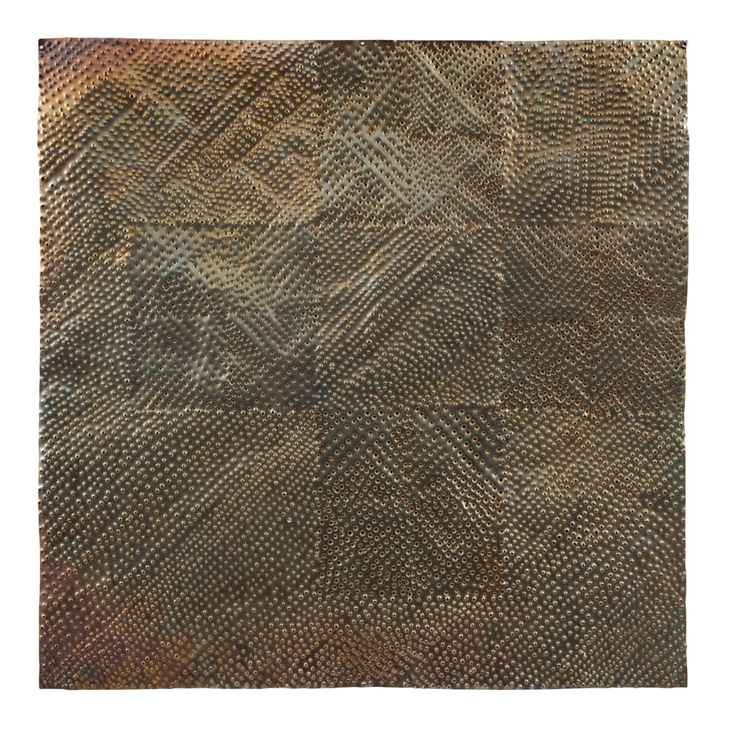 MATHIAS GOERITZ(Danzig, Polonia, 1915 - Ciudad de México, 1990) Mensaje, ca. 1950 Sin: MATHIAS GOERITZ(Danzig, Polonia, 1915 - Ciudad de México, 1990)Mensaje, ca. 1950Sin firmaLámina perforada sobre maderaCon certificado de autenticidad firmado por Rosa Nicolayevsky, diciembre de 2024