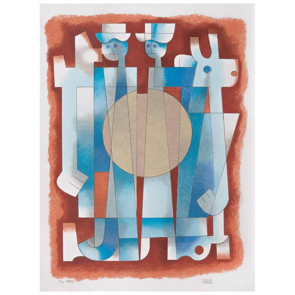 CARLOS MÉRIDA(Guatemala, 1891 - Ciudad de México, 1984) Personajes con venado Firmada en: CARLOS MÉRIDA(Guatemala, 1891 - Ciudad de México, 1984)Personajes con venadoFirmada en mallaSerigrafía 33 / 75, Après, edición póstumaCon documento de autenticidad de Enrique Humberto Cattaneo y