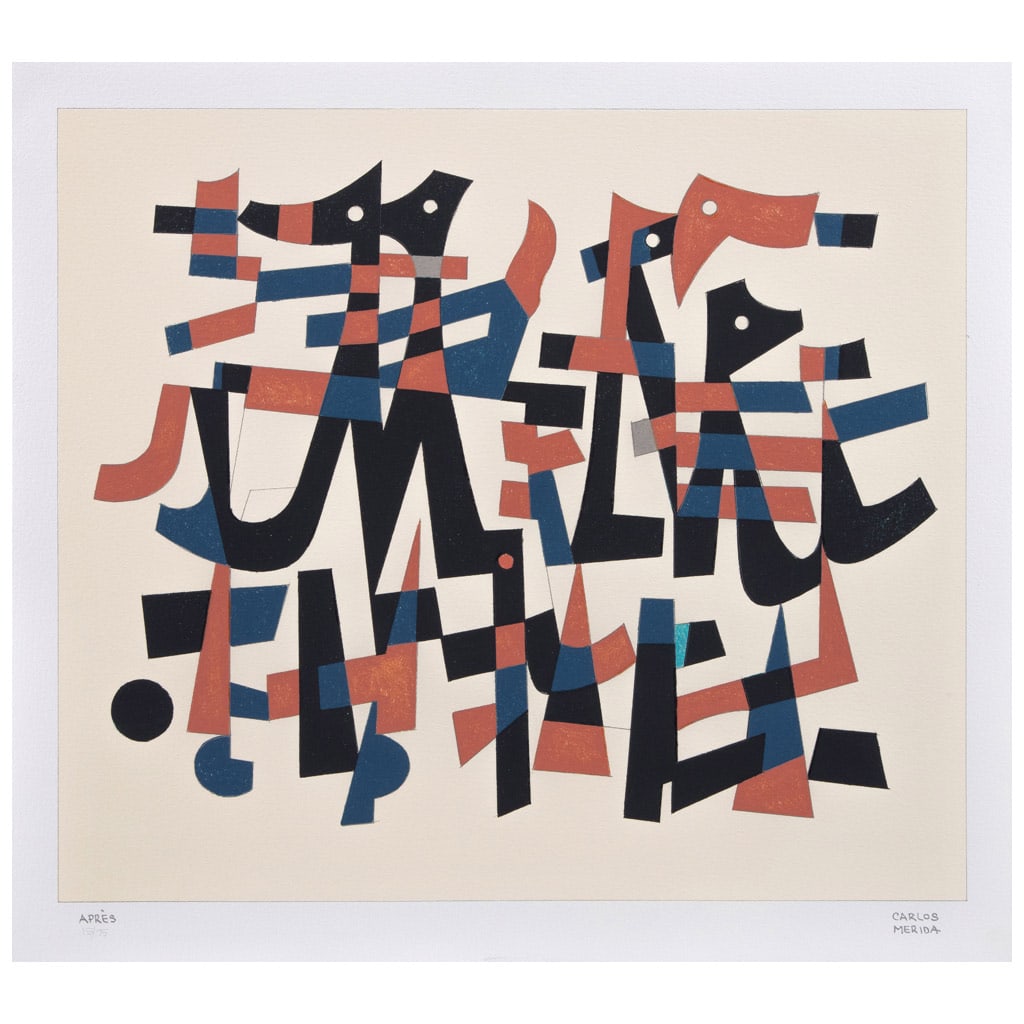 CARLOS MÉRIDA(Guatemala, 1891 - Ciudad de México, 1984) Ritmo lírico Firmada en: CARLOS MÉRIDA(Guatemala, 1891 - Ciudad de México, 1984)Ritmo líricoFirmada en mallaSerigrafía 15 / 75 Après, edición póstumaCon certificado de autenticidad de Ana Luna Mérida adherido al rever