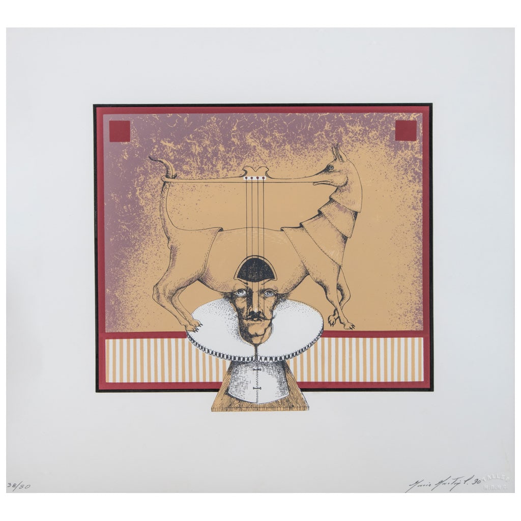 MARIO MART?N DEL CAMPO(Guadalajara, Jalisco, 1947 - ) Sin título Firmada y fechada: MARIO MART?N DEL CAMPO(Guadalajara, Jalisco, 1947 - )Sin títuloFirmada y fechada 90Serigrafía 38 / 50Con sello de agua del taller del artista.27.5 x 30.5 cm medidas de la imagen43 x 46.5 cm medidas