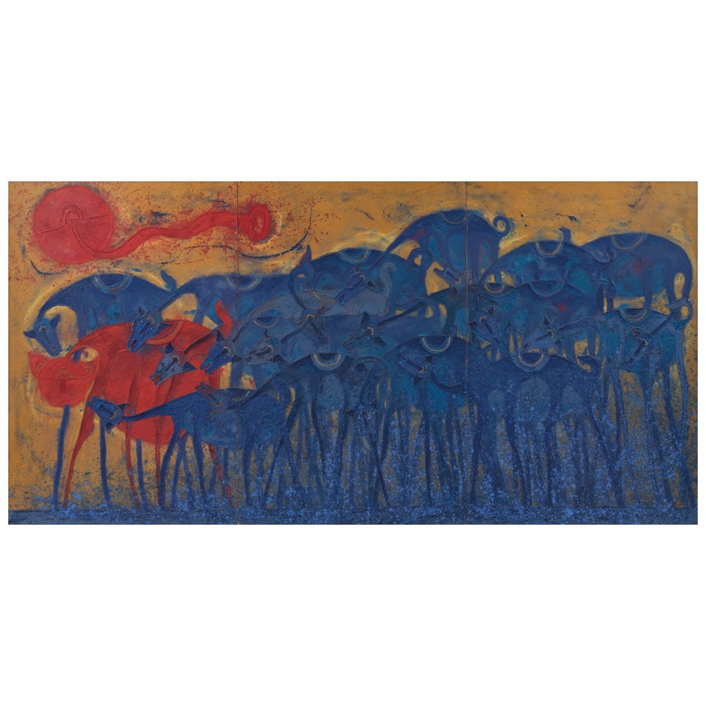 ROLANDO ROJAS(Tehuantepec, Oaxaca, 1970 - ) El beso, 2005 FirmadoÓleo y tierras sobre linoCon: ROLANDO ROJAS (Tehuantepec, Oaxaca, 1970 - ) El beso, 2005 Firmado Ã“leo y tierras sobre lino Con certificado de autenticidad de Arte de Oaxaca GalerÃ­a, septiembre de 2005. Con c