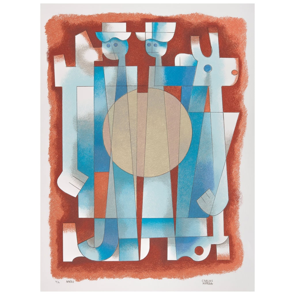 CARLOS MÉRIDA(Quetzaltenango, Guatemala, 1891 - Ciudad de México, 1984) Personajes con venado: CARLOS MÉRIDA(Quetzaltenango, Guatemala, 1891 - Ciudad de México, 1984)Personajes con venadoFirmada en mallaSerigrafía P / A Aprés, edición póstumaIncluye folder original.68 x 51.5 cm medidas de