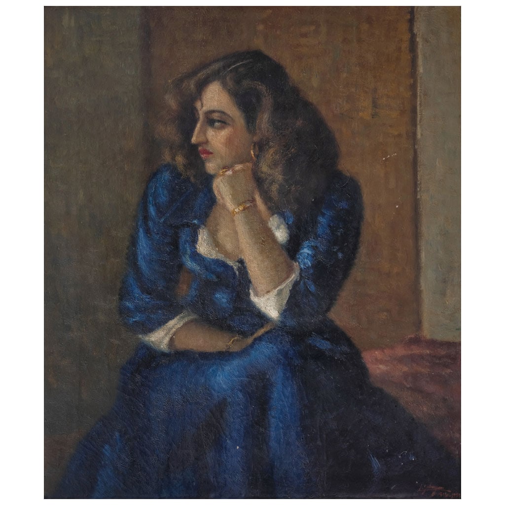 LUIS SAHAGÚN(Michoacán, 1900 - Michoacán, 1978)   Retrato en azul Firmado y fechado México (1 of 1)