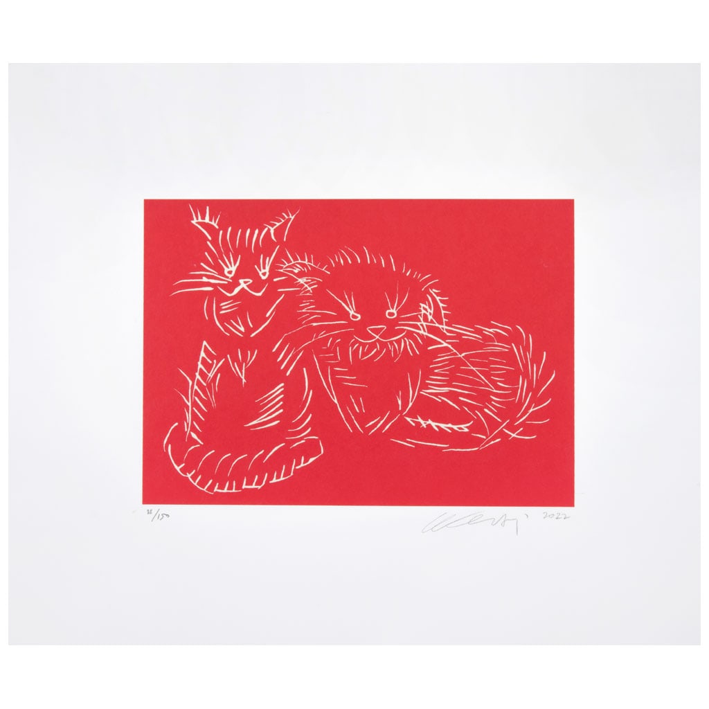 AI WEIWEI(Pekín, China, 1957 - )   Cats Red Firmada y fechada 2022 a lápizSerigrafía 88 / (1 of 1)