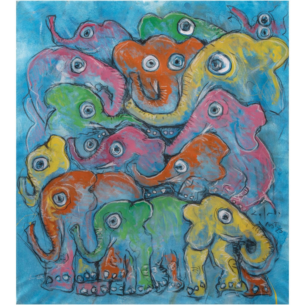 LALO S?NCHEZ DEL VALLE. La estampida. Firmada y fechada AUST 25. Mixta sobre tela. 100 x 90 cm. Con (1 of 1)