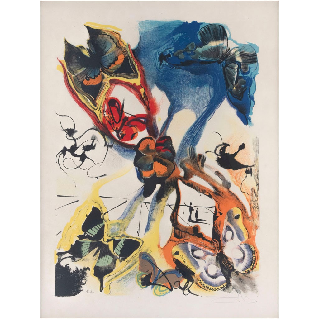SALVADOR DAL?. Las Bocas 2, de la suite Mariposas Surrealistas, 1972. Firmada a lápiz. Litografía (1 of 1)