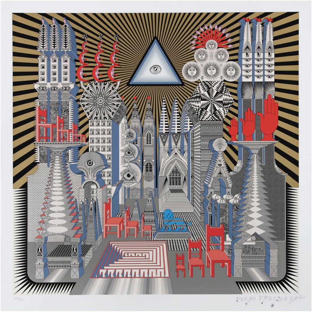 PEDRO FRIEDEBERG. Panóptico y Laberinto o Ascensión al Ajusco, 2022. Firmada. Serigrafía 27 / 75.: PEDRO FRIEDEBERG(Florencia, Italia, 1936 - )Panóptico y Laberinto o Ascensión al Ajusco, 2022FirmadaSerigrafía 27 / 75Con sello de agua de Saenger Editores.Impresa por Saenger Editores.Con certific