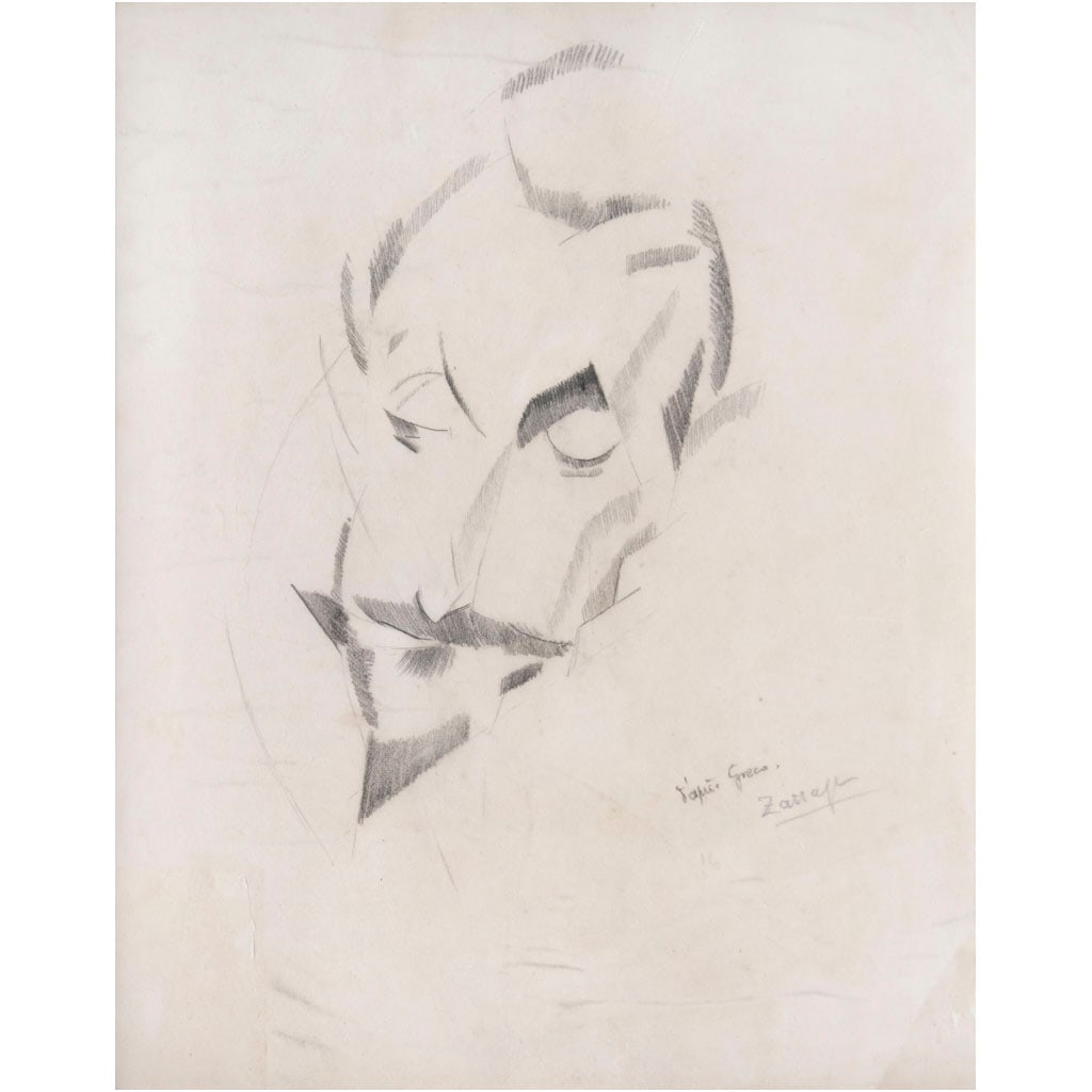 ?NGEL Z?RRAGA. Portrait d'homme, d'après El Greco. Firmado. Lápiz sobre papel. 32 x 25 cm (1 of 1)