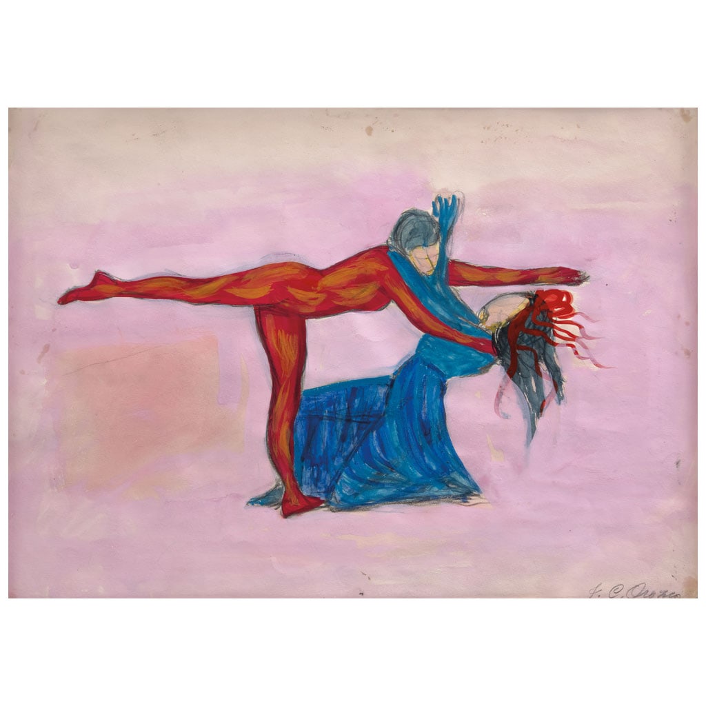 JOSÉ CLEMENTE OROZCO. El amor. Firmado. Gouache y lápiz de grafito sobre papel. 33.5 x 45 cm. Lote (1 of 1)