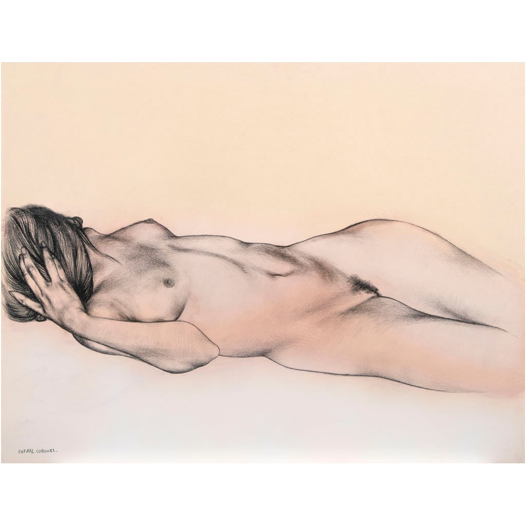 RAFAEL CORONEL. Sin título (Desnudo). Firmado. Carboncillo y pastel sobre cartón. 60 x 78 cm (1 of 1)