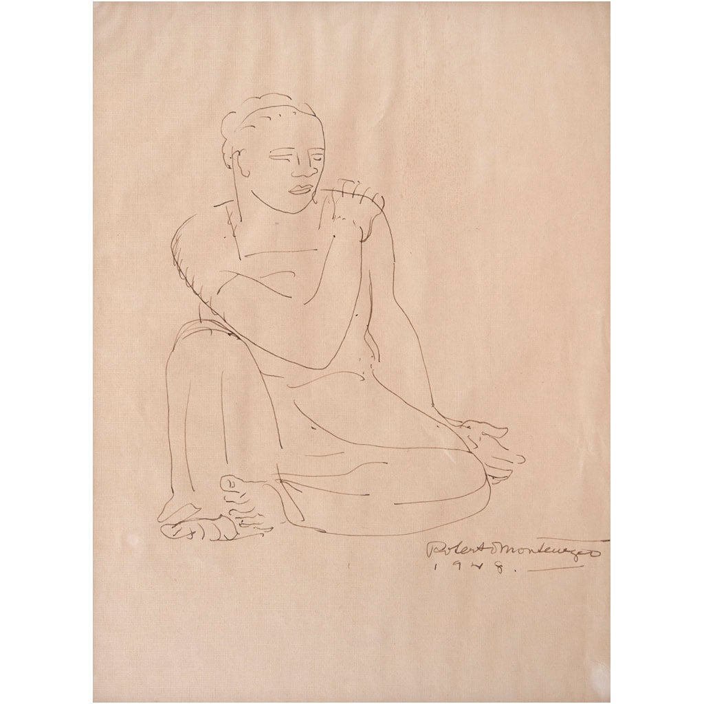 ROBERTO MONTENEGRO. Sin título. Firmada y fechada 1948. Tinta sobre papel. 27 x 19.5 cm: ROBERTO MONTENEGRO(Guadalajara, Jalisco, 1885 - Pátzcuaro, Michoacán, 1968)Sin títuloFirmada y fechada 1948Tinta sobre papelProcedencia: adquirida directamente al artista.27 x 19.5 cm