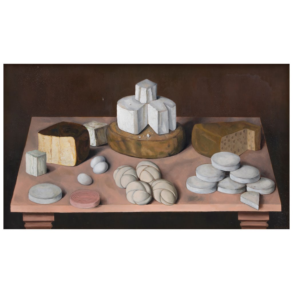 GUSTAVO MONTOYA. Bodegón con quesos. Firmado. Óleo sobre tela. 70 x 120 cm. Con certificado (1 of 1)