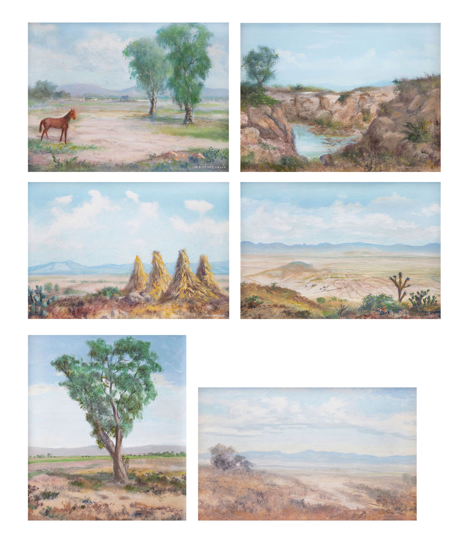 ISIDRO MART?NEZ COL?N. Paisajes. Firmados. Óleo sobre MDF y masonite. 16 x 24 cm medidas de cada: ISIDRO MART?NEZ COL?N(México, 1941 - )PaisajesFirmadosÓleo sobre MDF y masonitePiezas: 616 x 24 cm medidas de cada uno