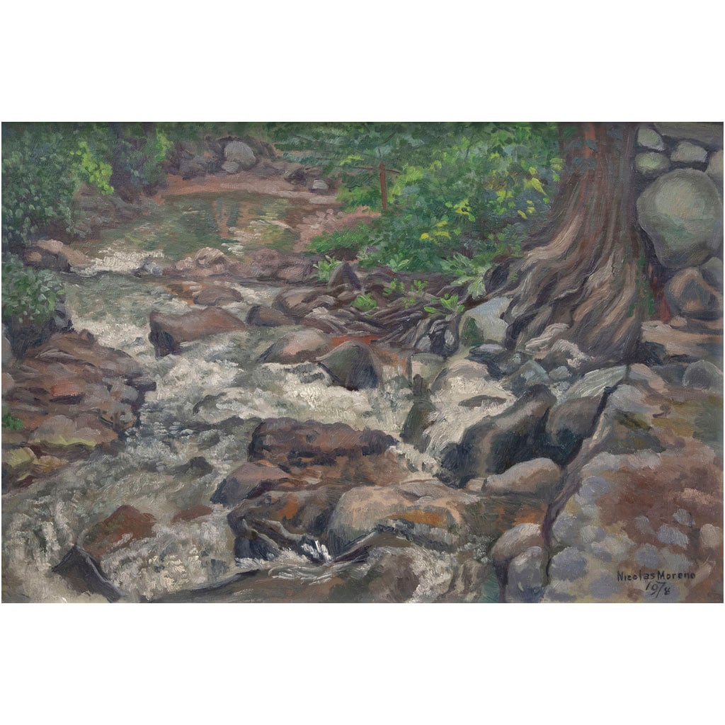 NICOL?S MORENO. El arroyo. Firmado y fechado 1978 al frente y al reverso. Óleo sobre tela sobre (1 of 1)